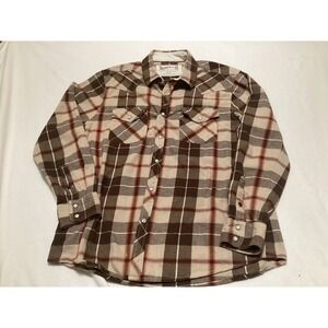 Roebuck & Co Mens Plaid Western Shirt Long Sleeve Pearl Snap Button Up L G